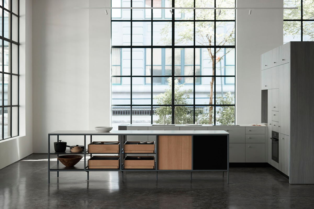 Modern designed kitchen is a neo mid-century industrial leaning style