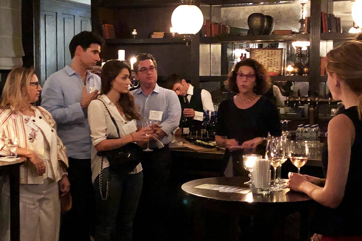 Photo of President Somerson speaking to alumni in Istanbul