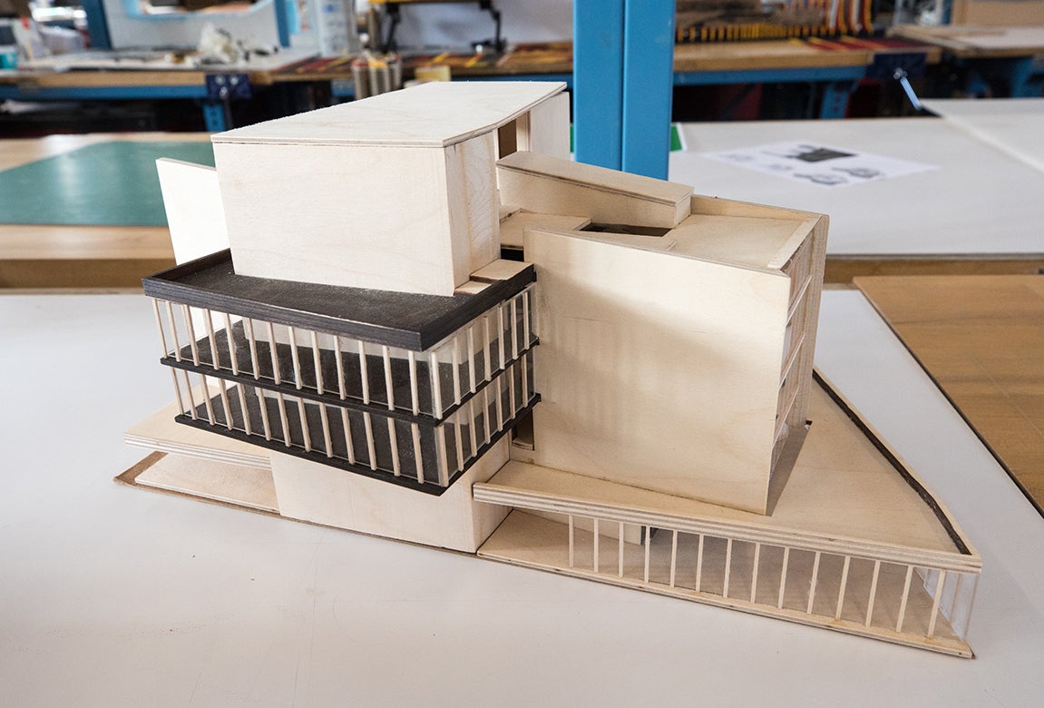 Photo of one of Russell's building models