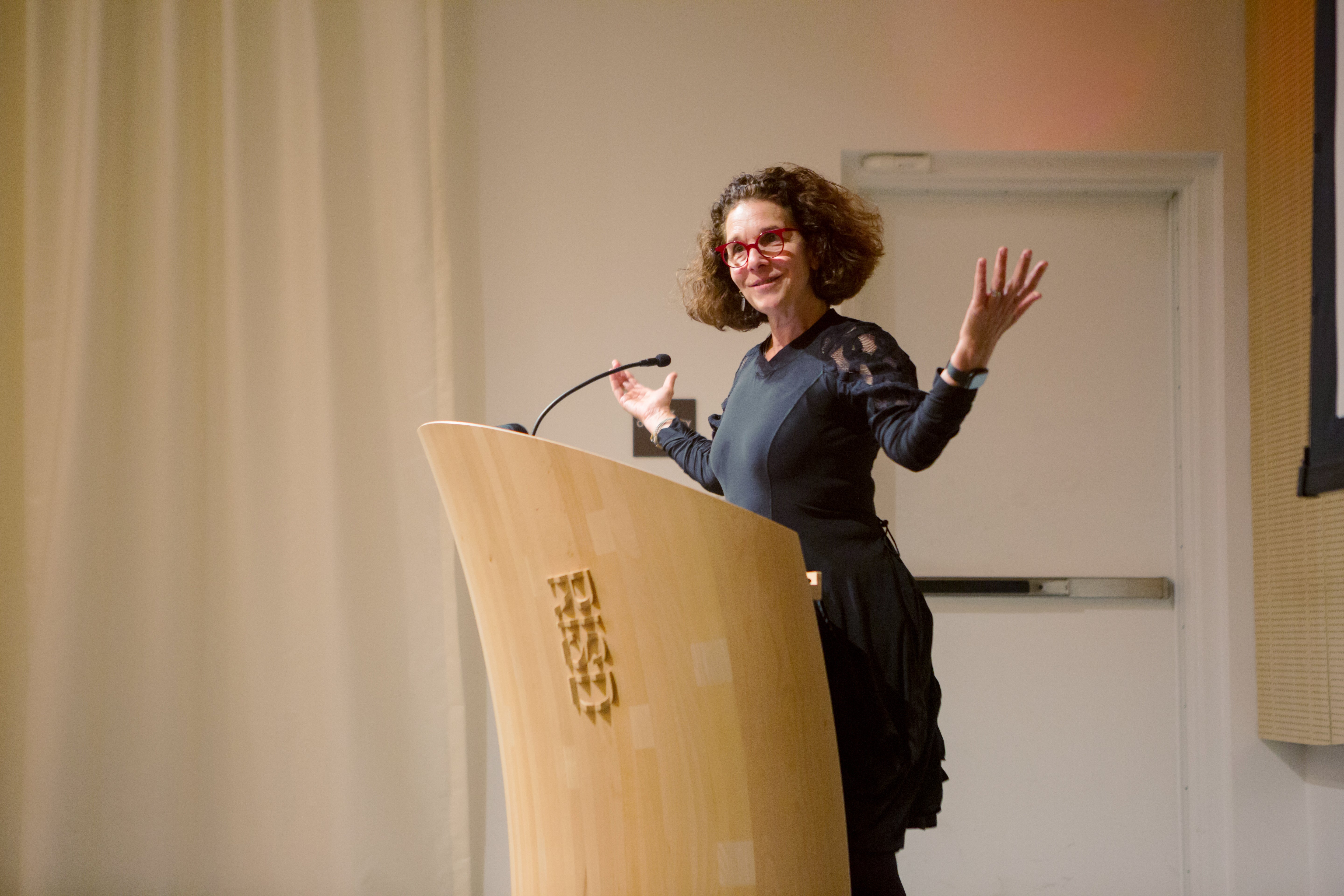 Photo of President Rosanne Somerson speaking at a podium