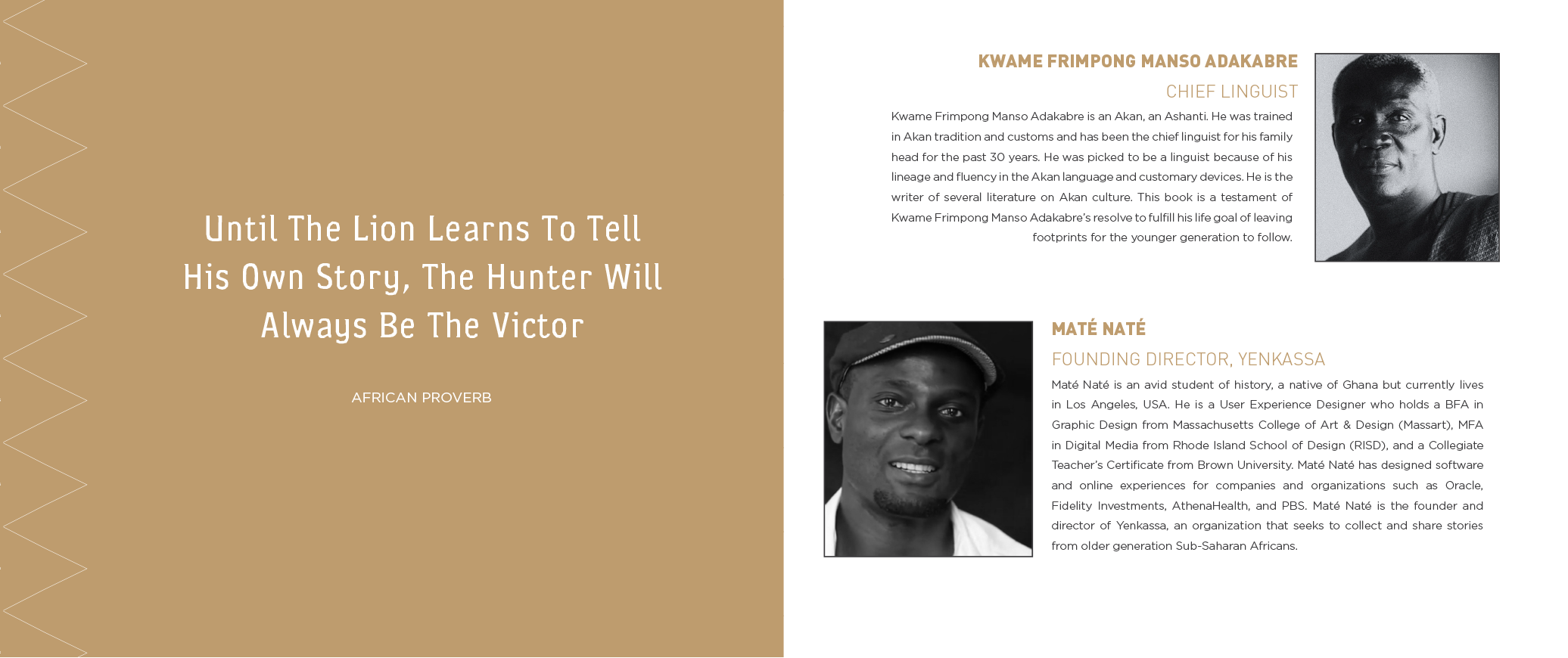 Photo of another interior spread of the book with a photo of the author and the storyteller.