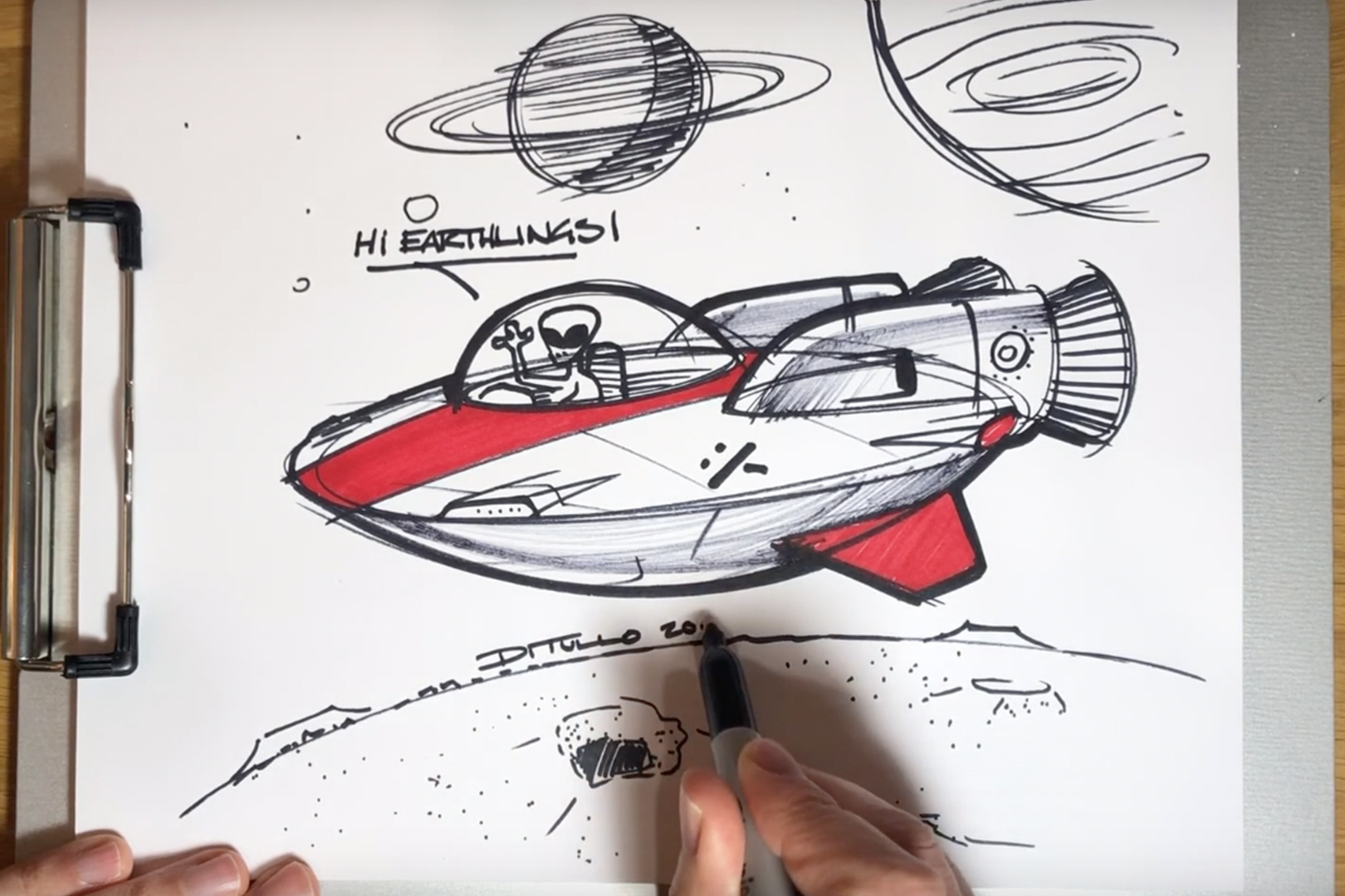 Michael DiTullo's final sketch of a flying saucer.