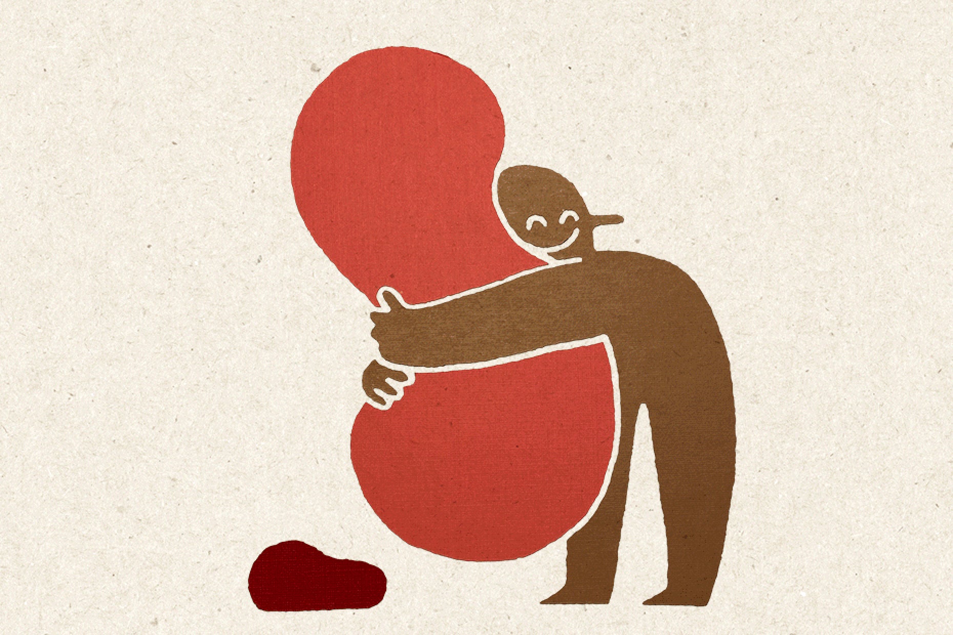 Illustration of a person hugging an object.