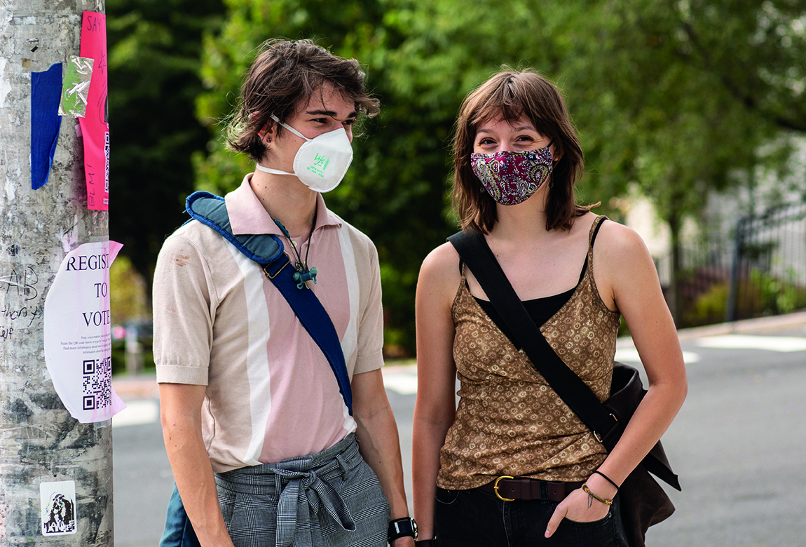 An image of two RISD students wearing face coverings