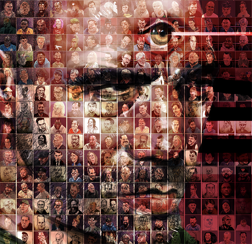 An Image of Gary Bernard's updated mosaic of Joe Rogan featuring 500 photos of people