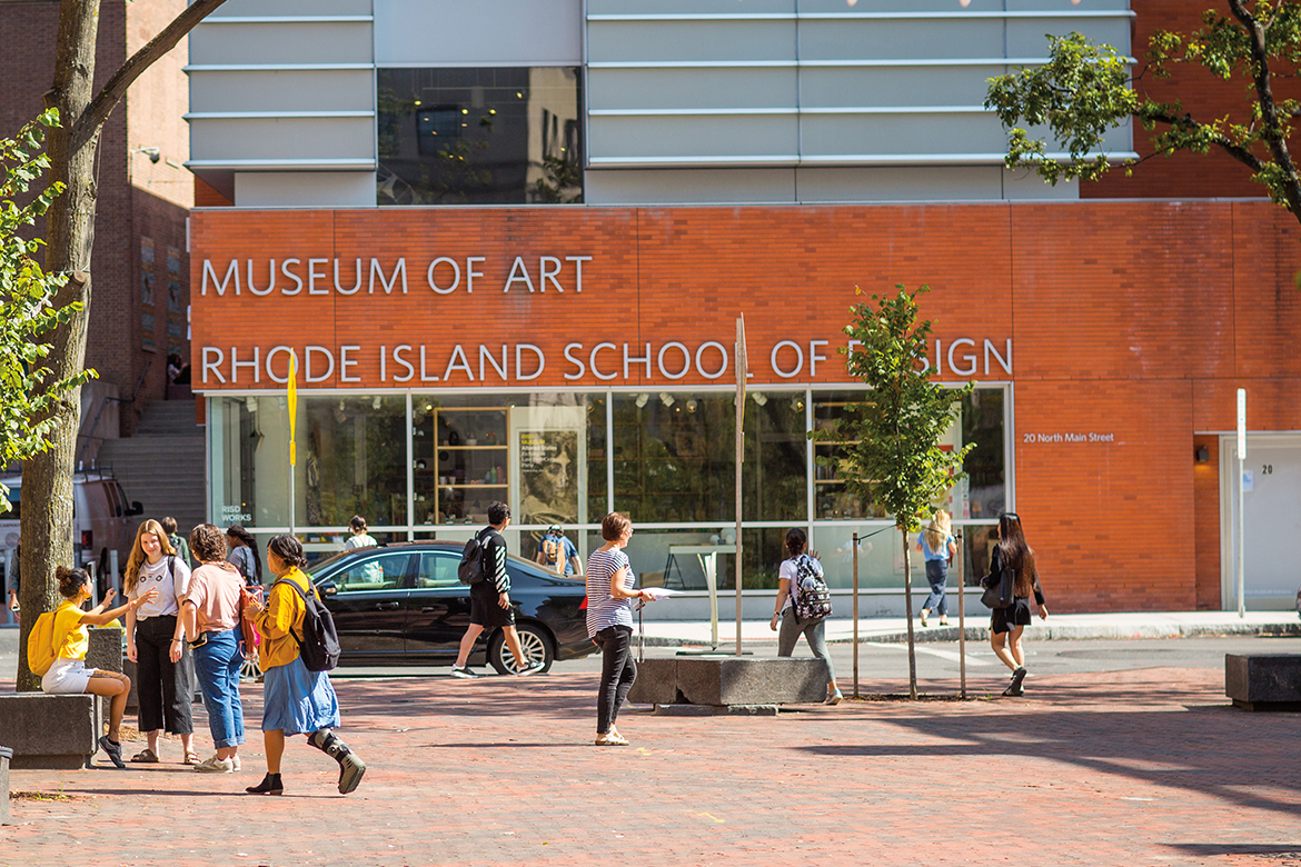 RISD Museum Building front with students in foreground plaze