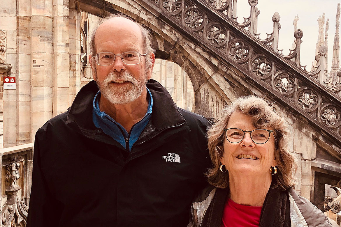 Garrow Throop and his wife in the spires of Notre Dame Cathedral, Paris