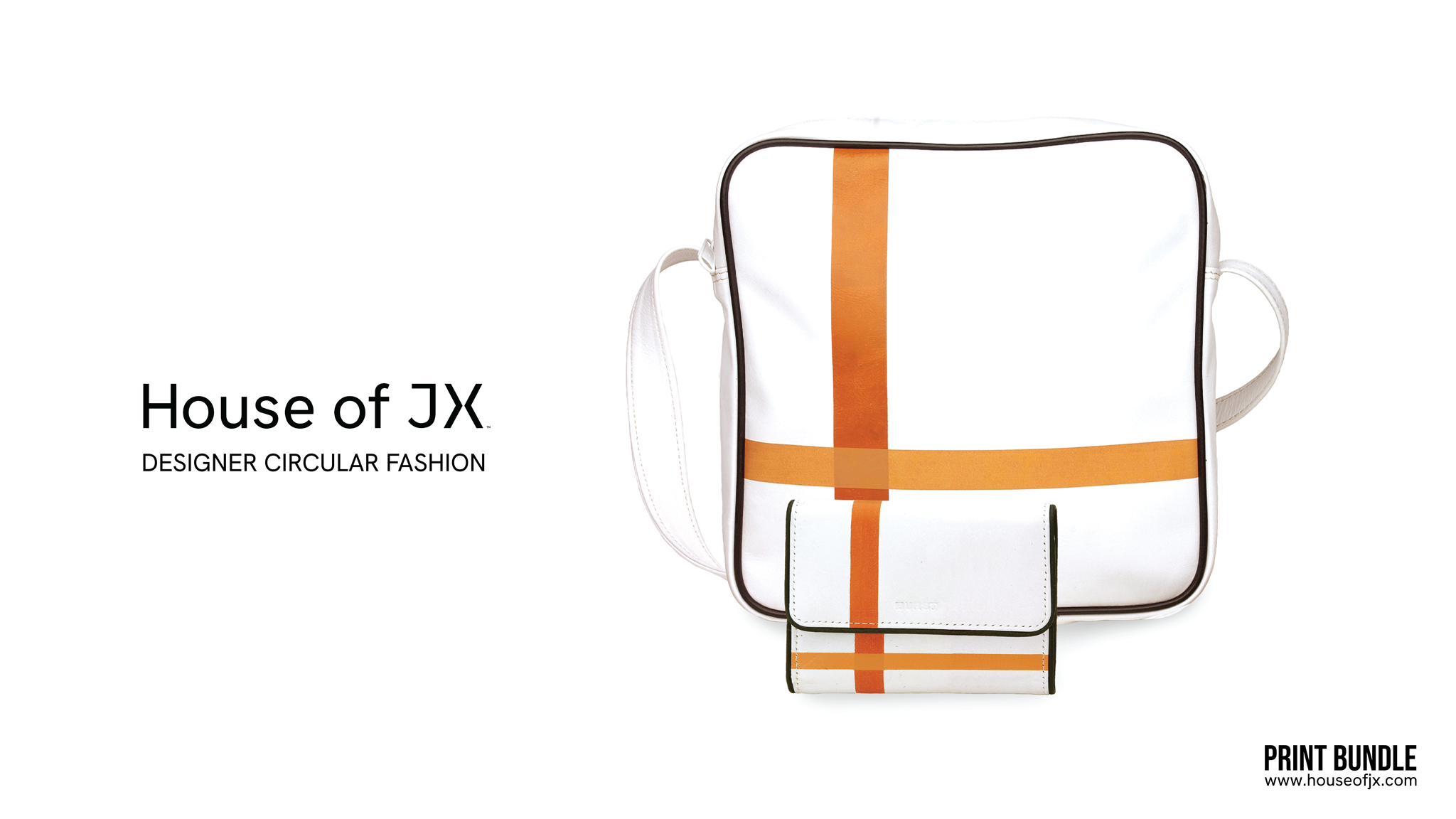 Two white bags decorated with an orange stripe on the fabric