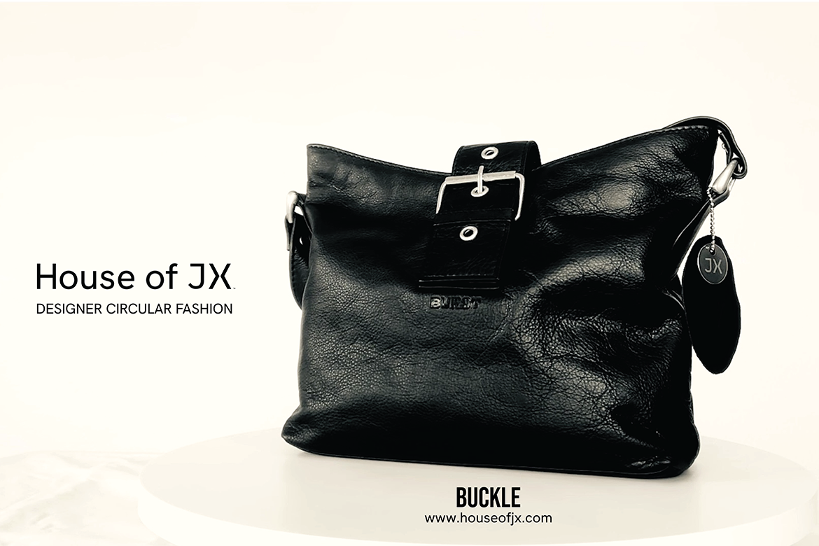 A promotional image of a black purse