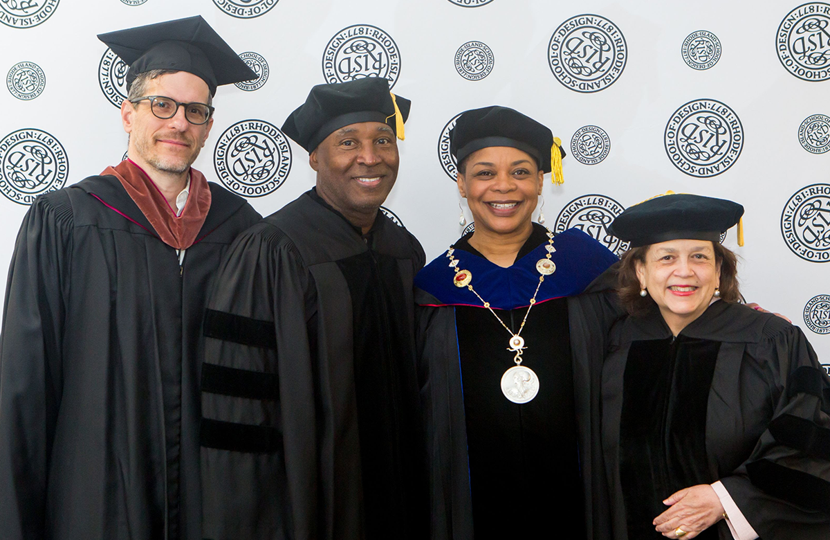 From left to right: Brian Selznick 88 IL, Nick Cave 22 HD, President Crystal Williams, Cheryl Miller 22 HD Photo credit: Matthew Watson