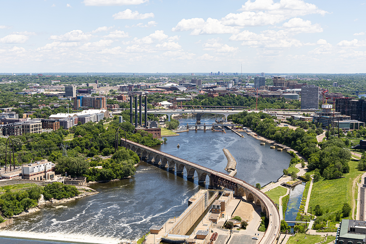 Minneapolis River and skyline and 