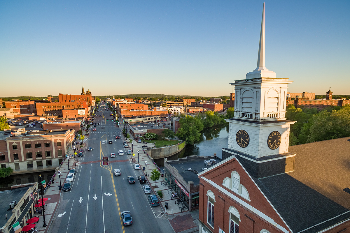 Drone view of Nashua in New Hampshire