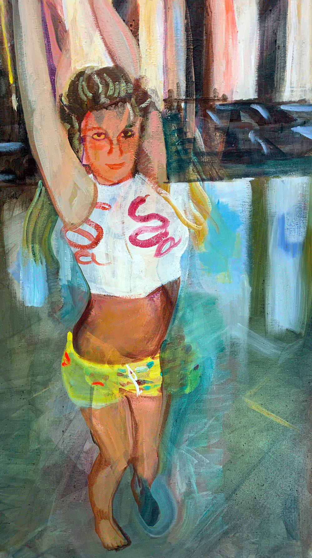 An artwork of Britney Spears, a blond woman, twirling