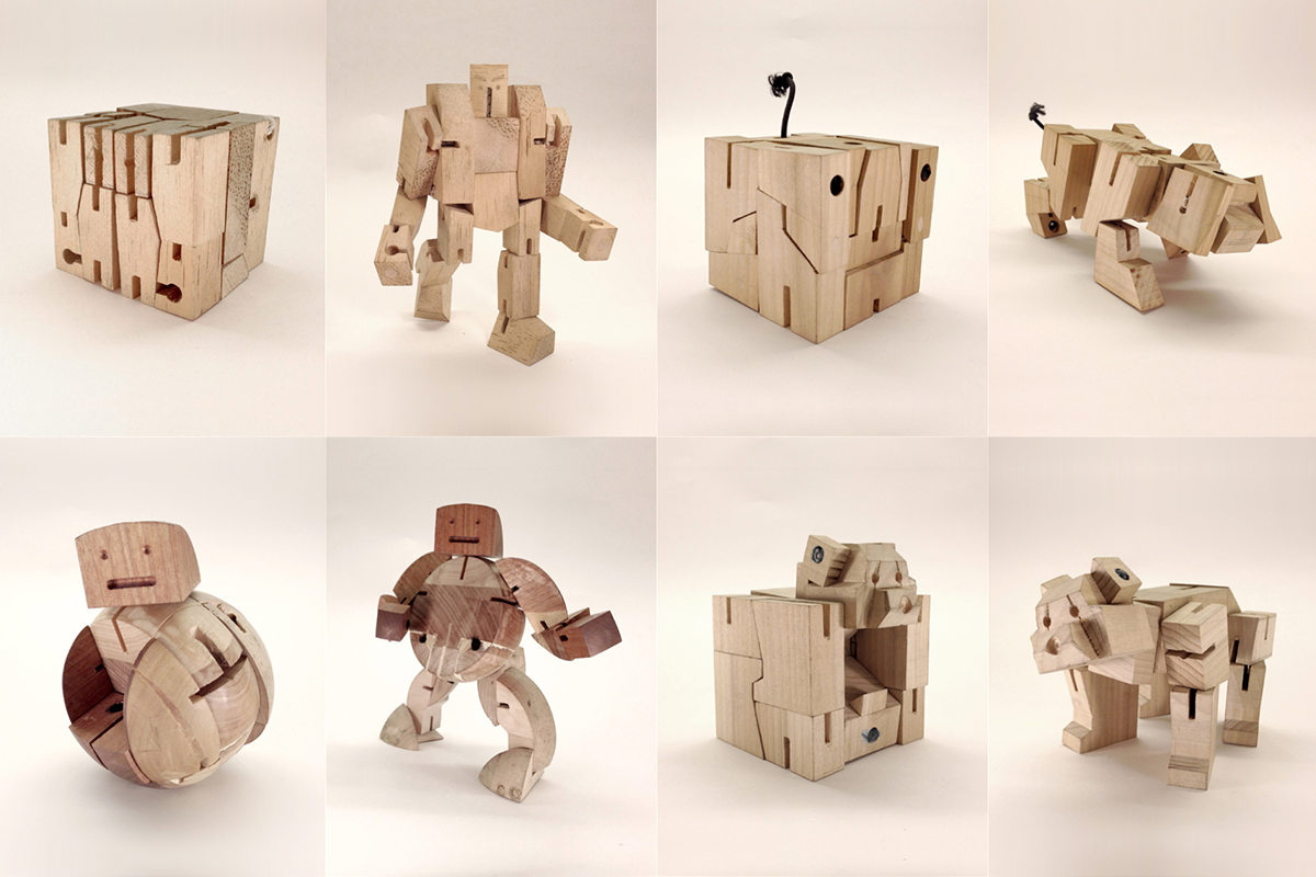 A series of wooden figures