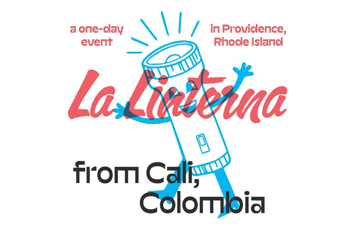 A promotional graphic for La Linterna with black and red text