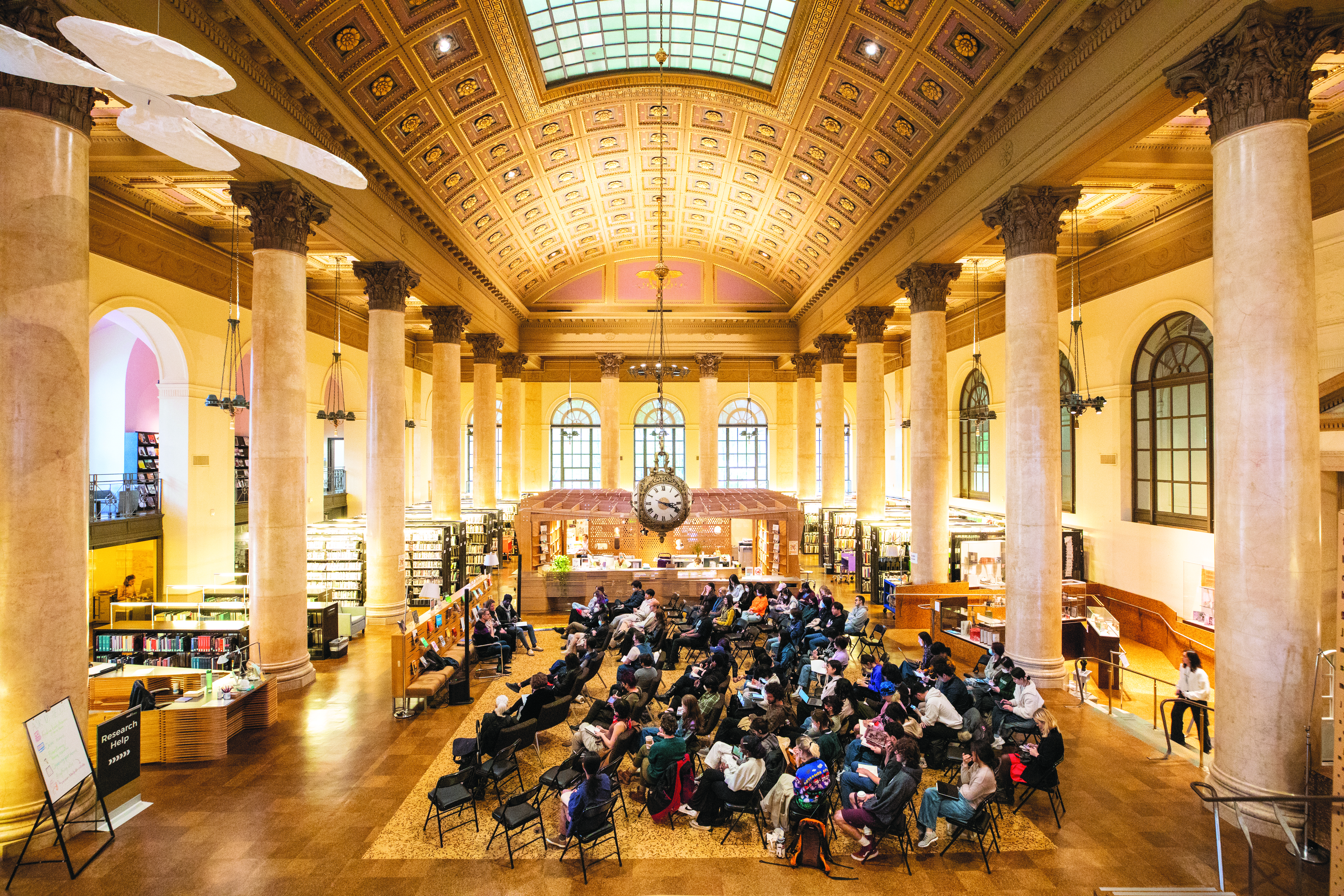 Guests at Selznick’s visit in the Fleet Library. Photo by Jo Settenfeld