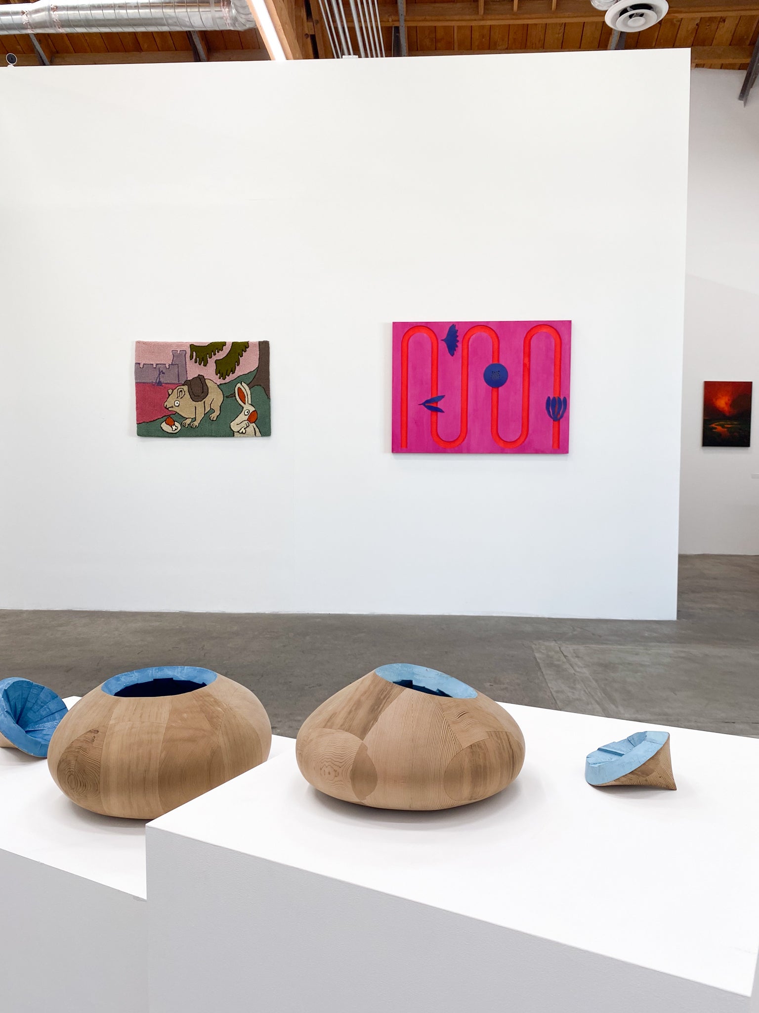 Installation view of East to West featuring Alison Croney Moses  Alison Croney Moses "What We Hold: Pod 2," 2022 and What We Hold: Pod 3," 2022
