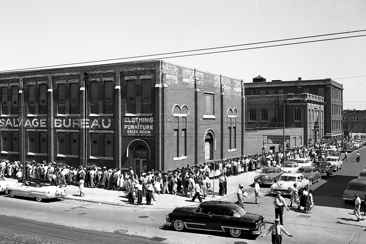 Chicago, Illinois, September 5, 1955. The line of mourners outside Roberts Temple Church of God in Christ for Emmett Till’s funeral visitation.