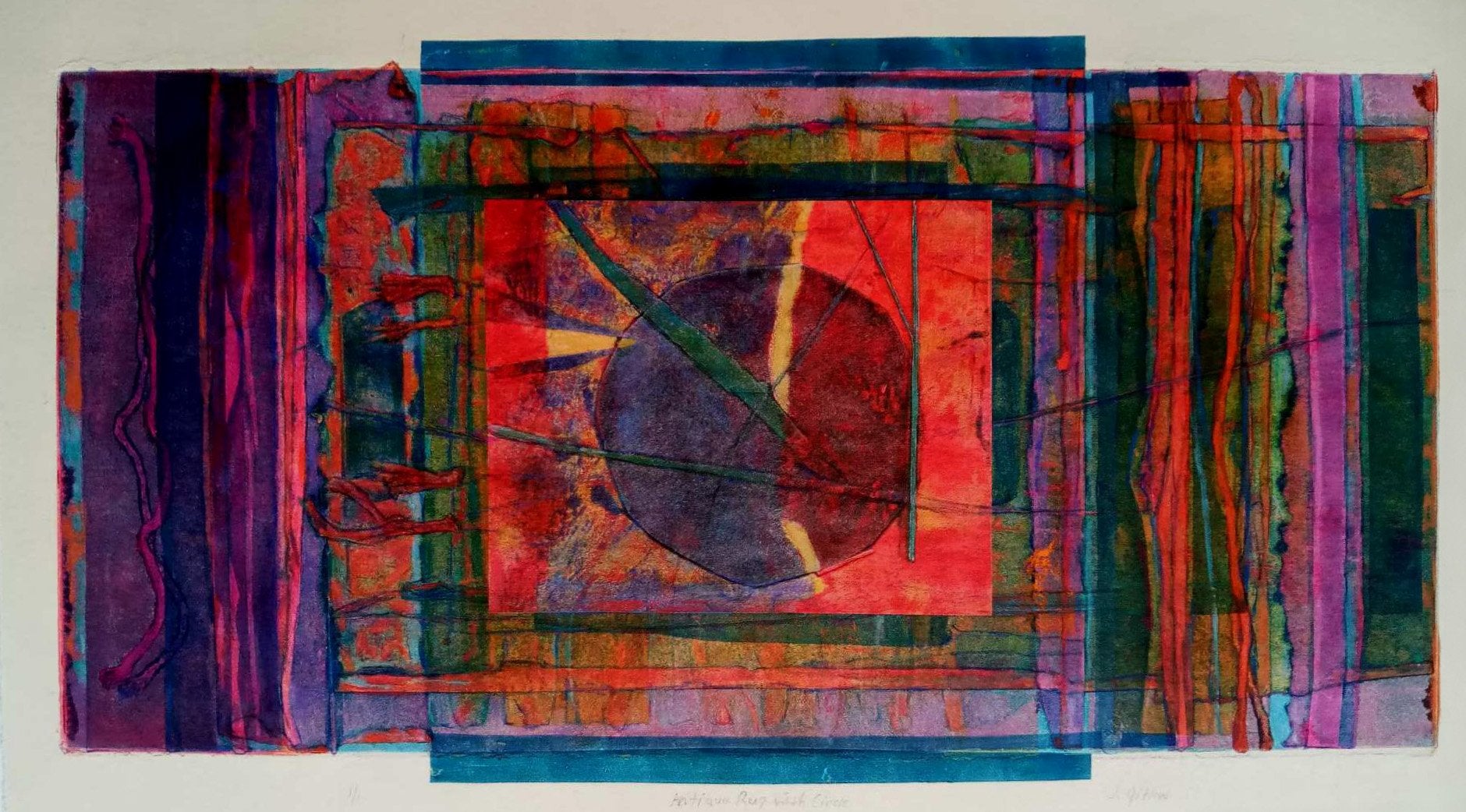 Joan Gitlow. "Antique Rug with Circle". 1/1 18.5 x 10 in.