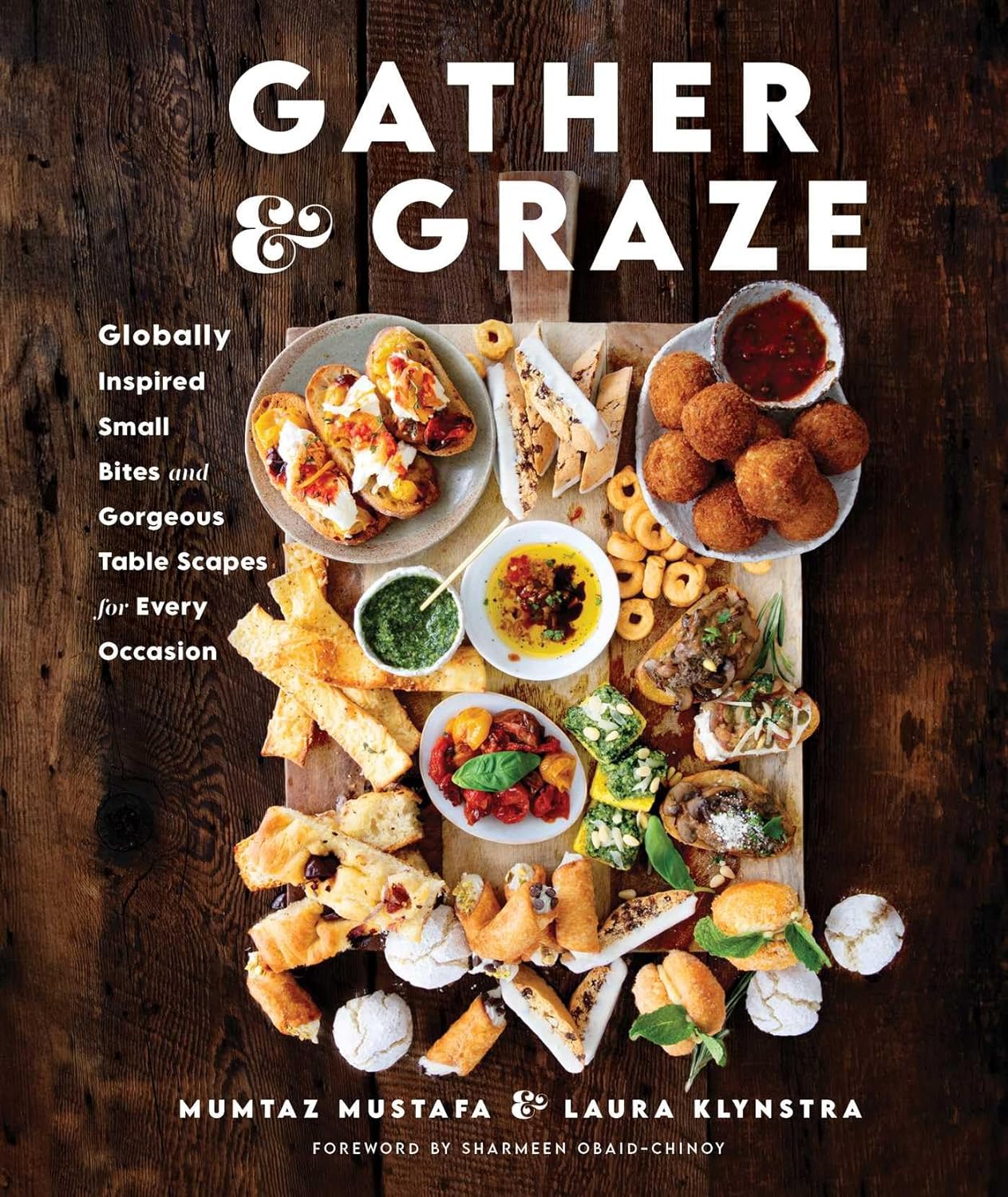 Gather & Graze cookbook cover with a spread of small plate foods and breads