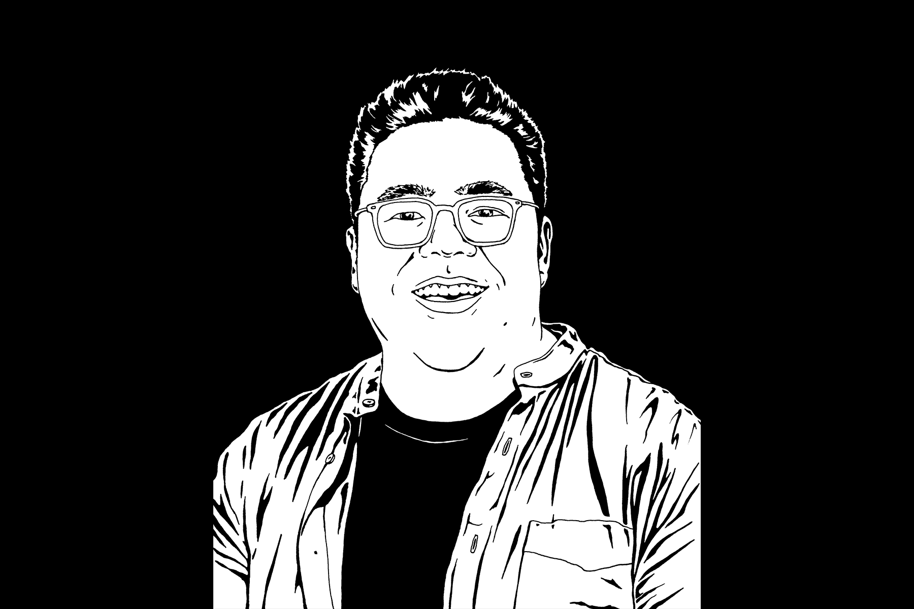 Illustrated portrait on Hanson Cheng in a button down and t-shirt 