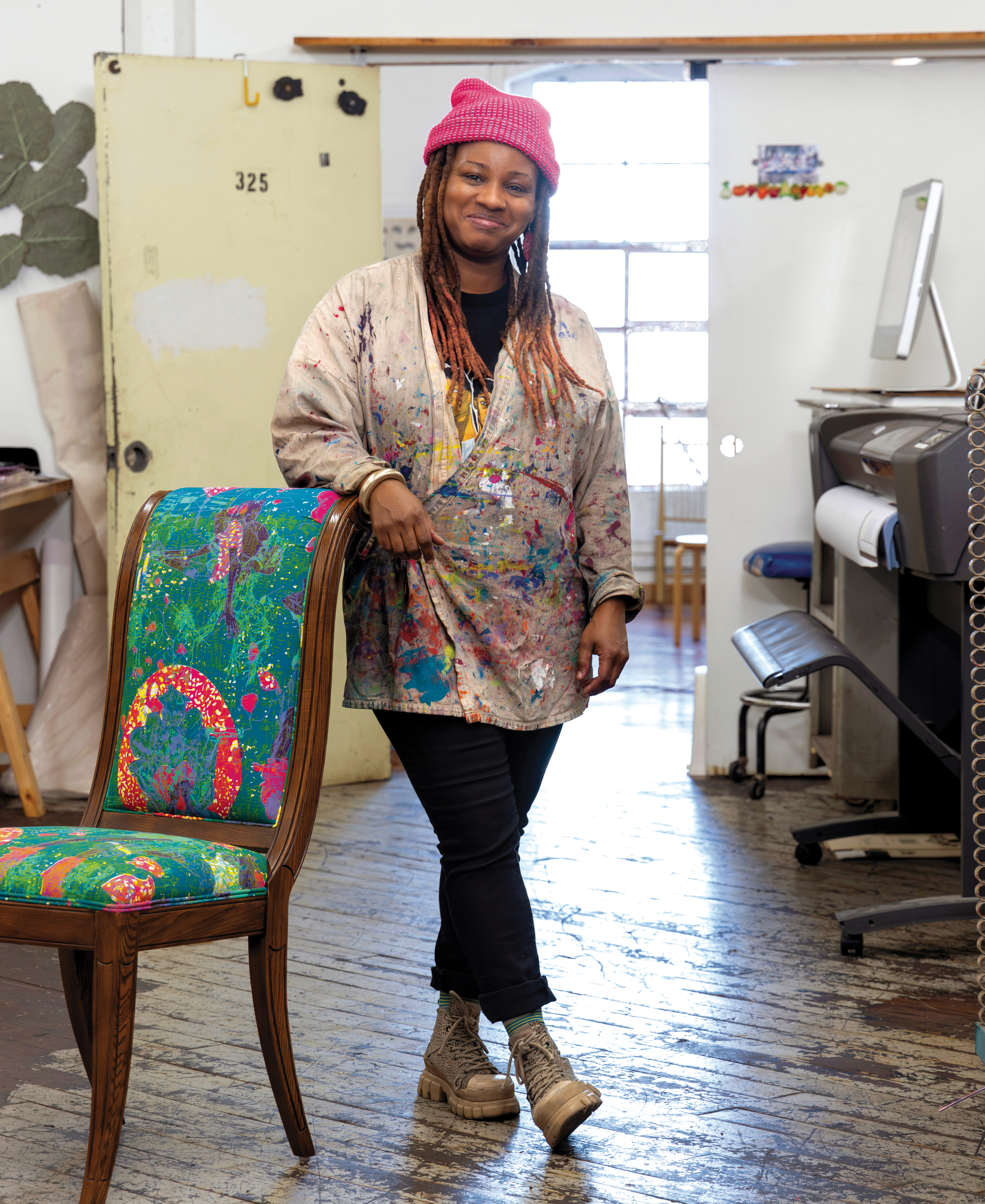 Jazzmen Lee Johnson stands in her studio at Atlantic Mills