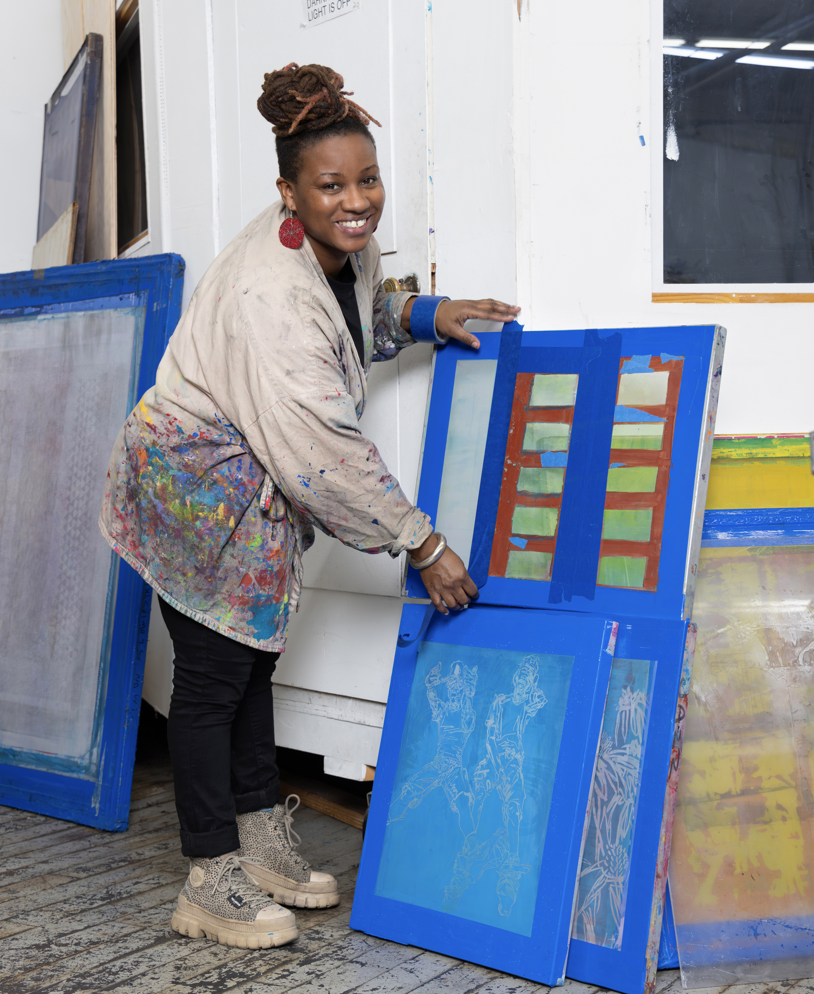 Jazzmen Lee Johnson stands in her studio at Atlantic Mills
