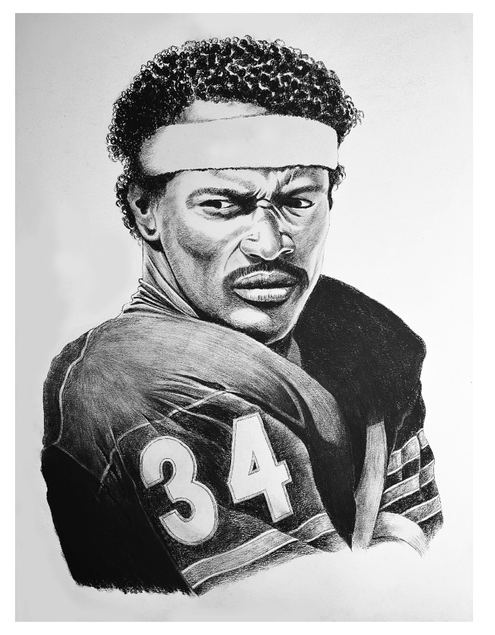  charcoal 30 x 40 inches  Commissioned portrait of Bears great Walter Payton.