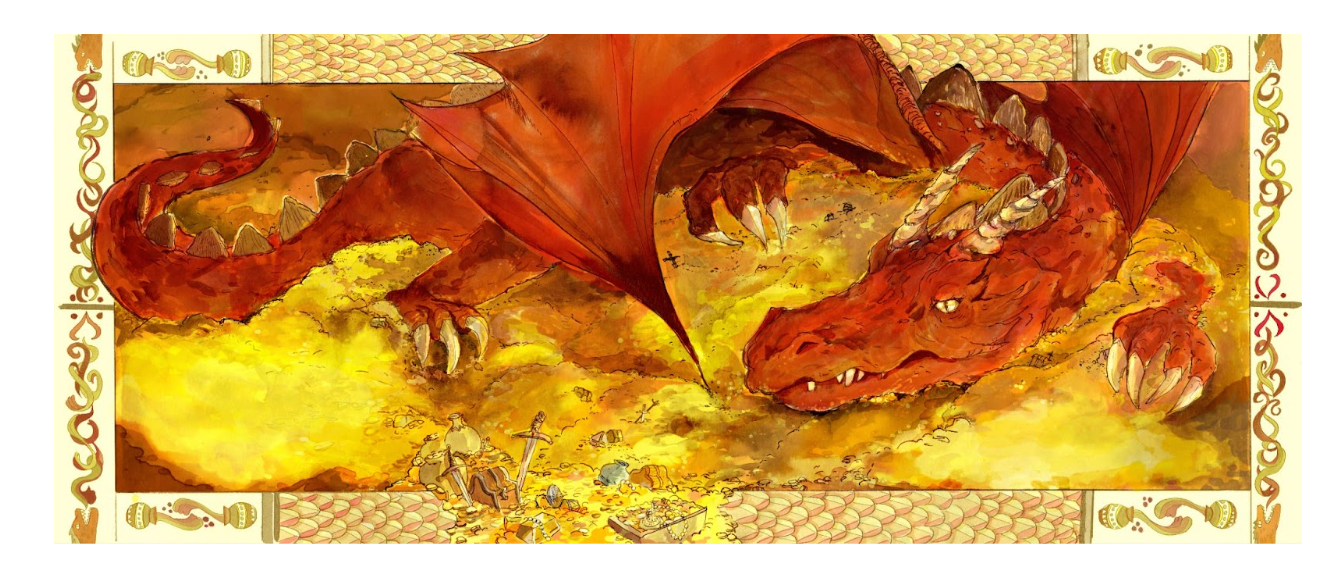 Book illustration for the Truth about Dragons with a giant sleeping red dragon
