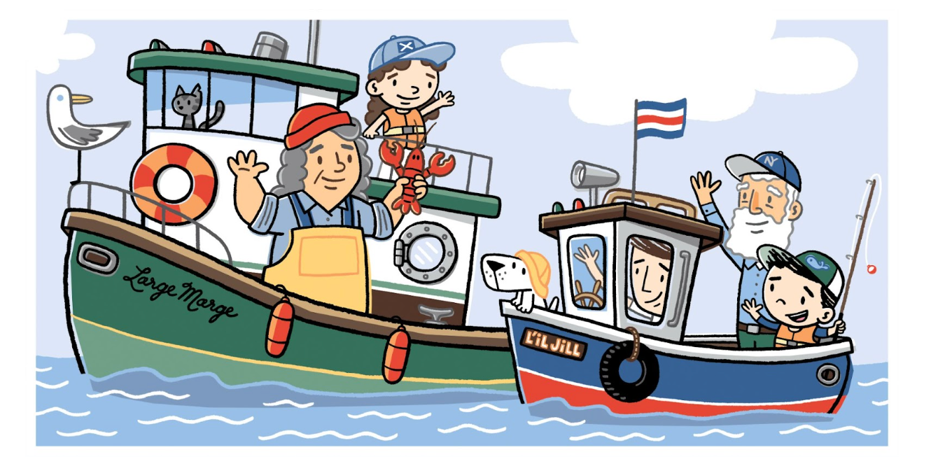 Pencil on paper and Photoshop 15 x 7.5 inches  This is a spread from "Charlie Rides - Planes, Trains, Bikes & More!" A board book published by Abrams, written and illustrated by Bob Bianchini  Editor: Tamar Brazis, Book Designer: Pamela Notarantonio