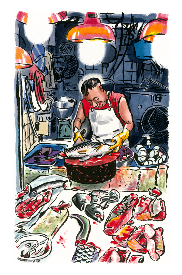 Fishmonger in Kowloon, Hong Kong