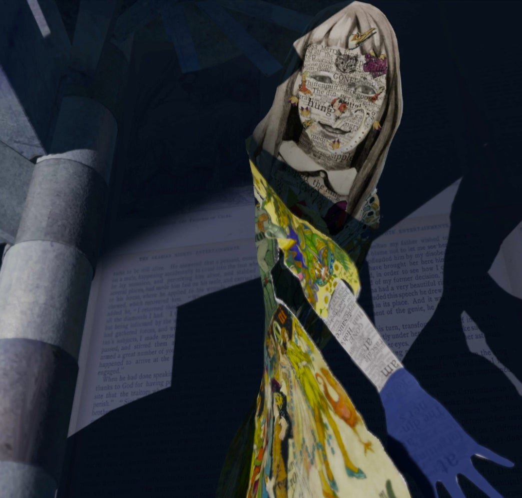 An image of Alice a 2D girl made of paper