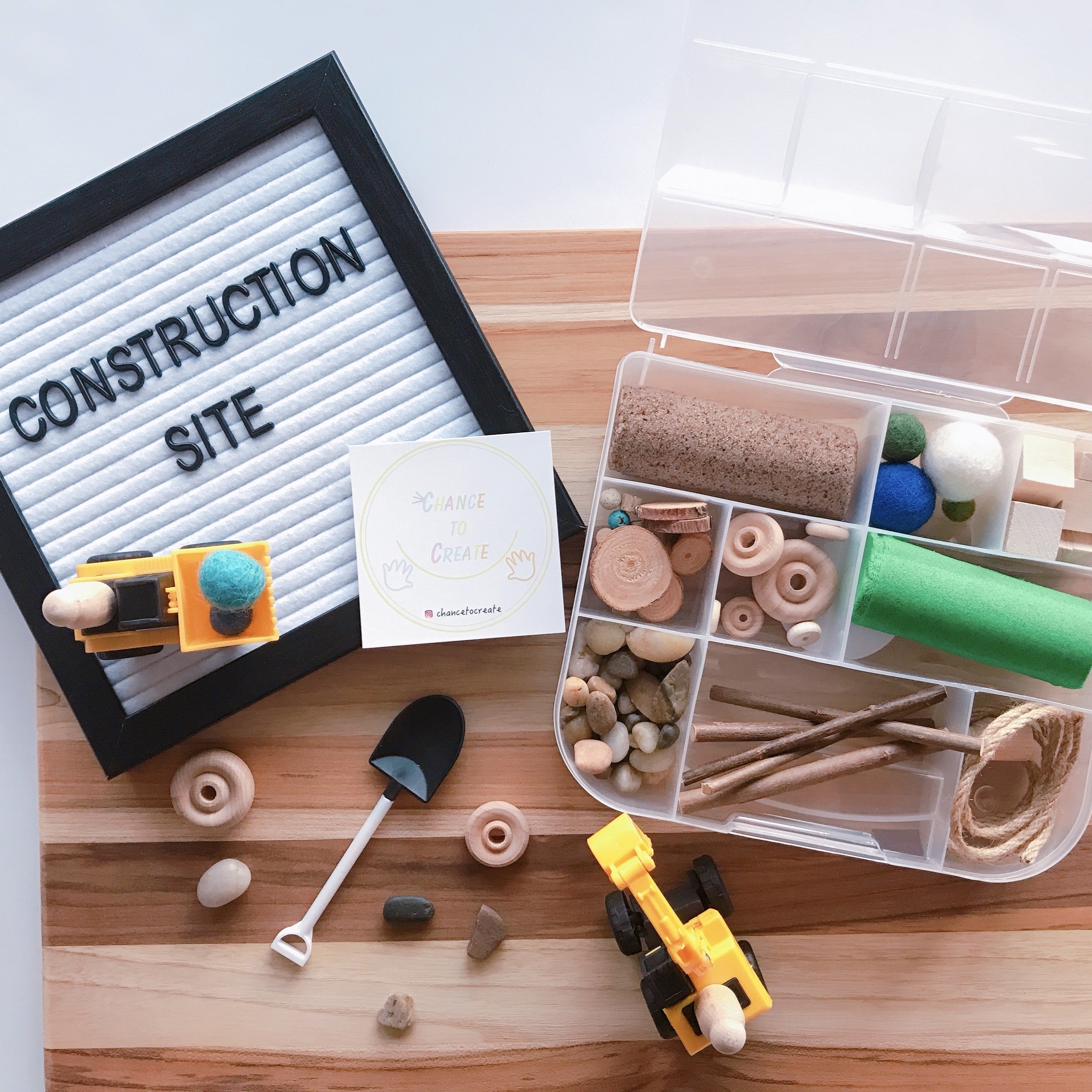 An image of a construction themed sensory toy kit